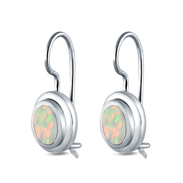 Oval Lever Back Earrings Lab Created White Opal 925 Sterling Silver (13mm)